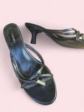 George Black Strappy Mid Kitten Heel Sandals